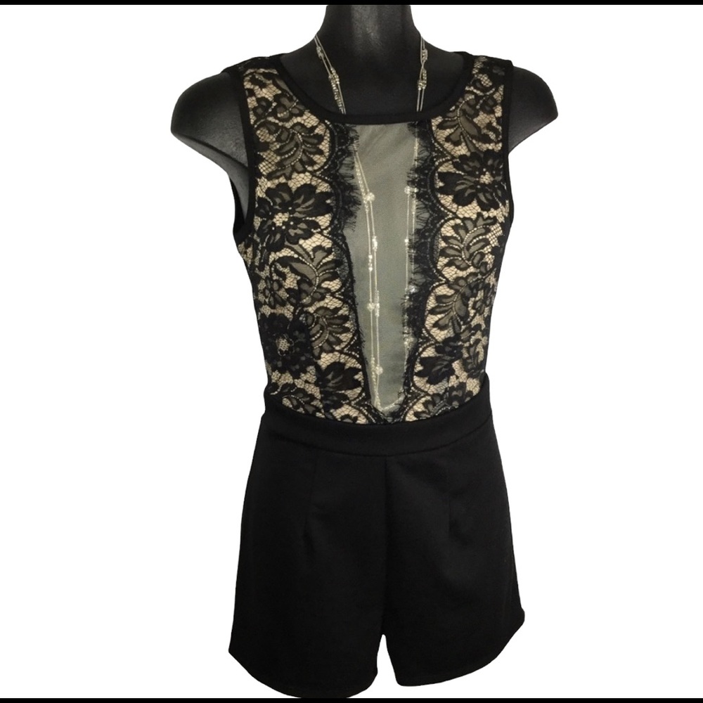 3/$20 Pompous Girl | Lace Romper with mesh - Picture 1 of 9